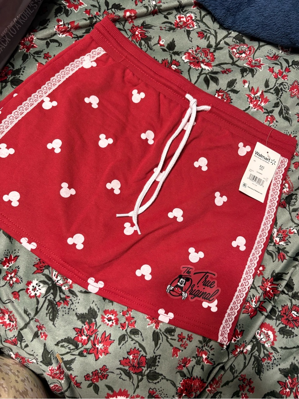 Disney Red Mini Skirt with White Drawstring and Lace Trim